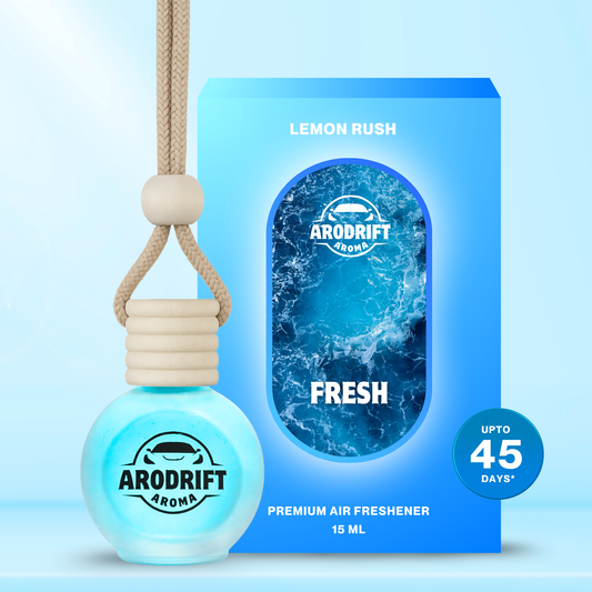 AroDrift Aroma Premium Car Air Freshener | Car Hanging Perfume | Lemon Rush | 15 ML