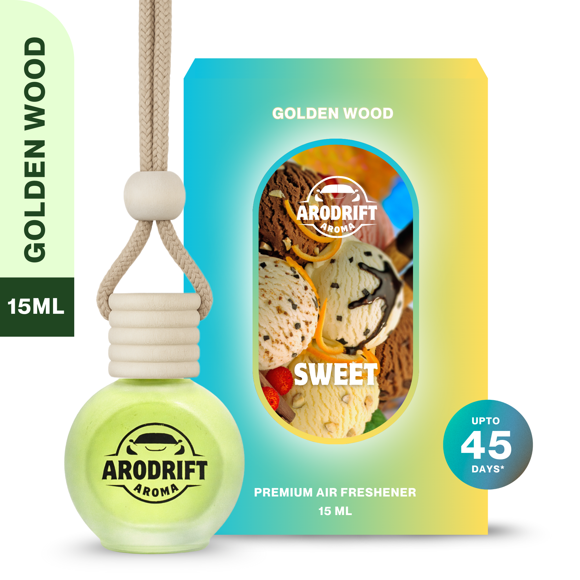 AroDrift Aroma Premium Car Air Freshener | Car Hanging Perfume | Golden Wood | 15 ML - Car Air Fresheners