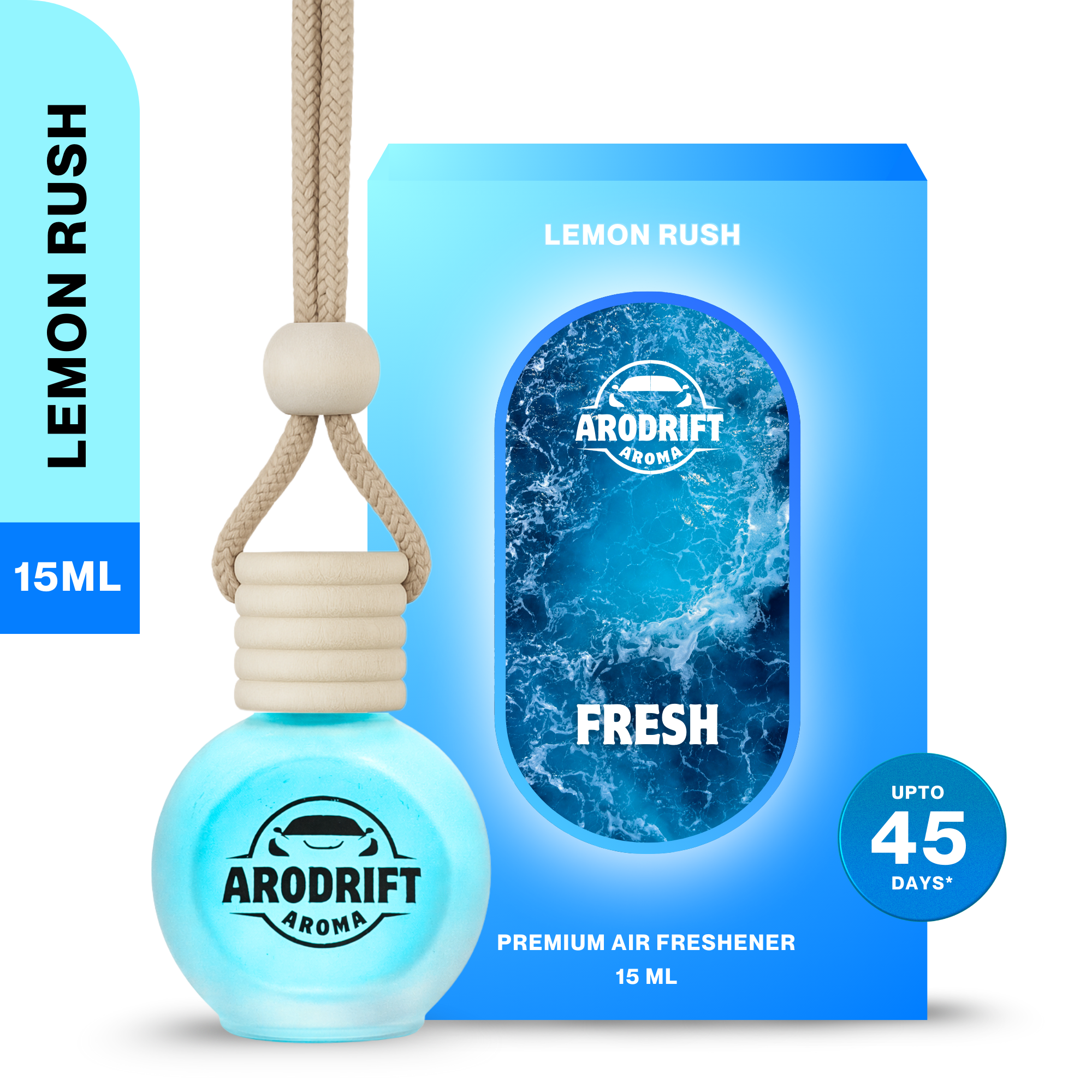 AroDrift Aroma Premium Car Air Freshener | Car Hanging Perfume | Lemon Rush | 15 ML - Car Air Fresheners