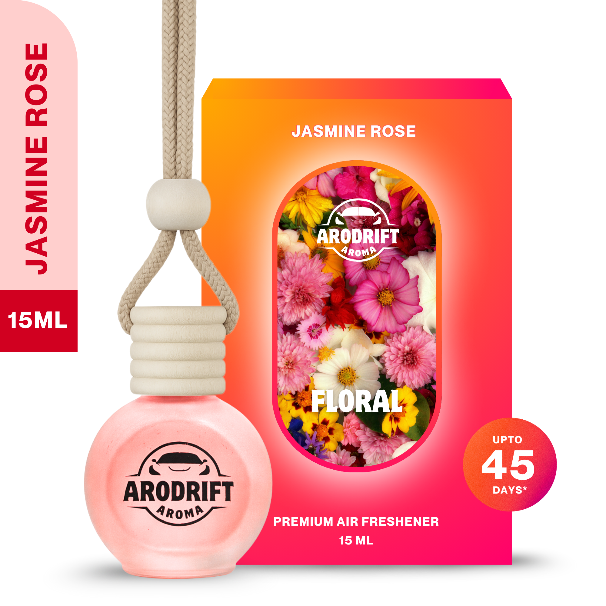 AroDrift Aroma Premium Car Air Freshener | Jasmine Rose | Car Hanging Perfume | 15 ML - Car Air Fresheners