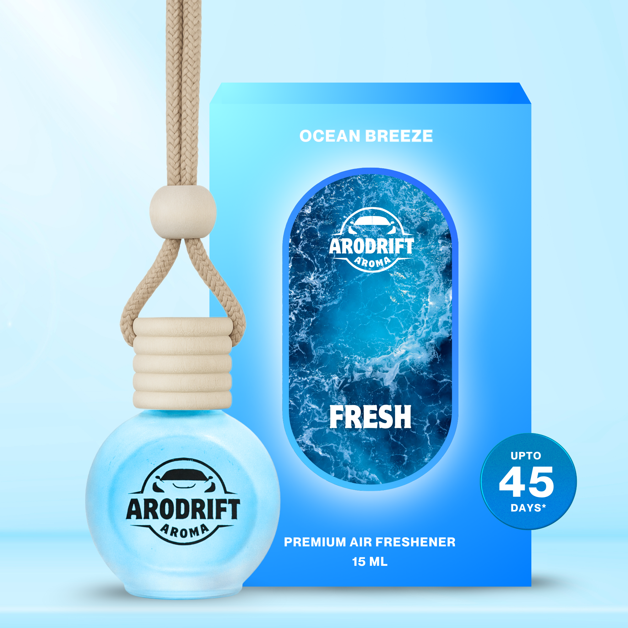 AroDrift Aroma Premium Car Air Freshener | Car Hanging Perfume | Ocean Breeze | 15 ML - Car Air Fresheners