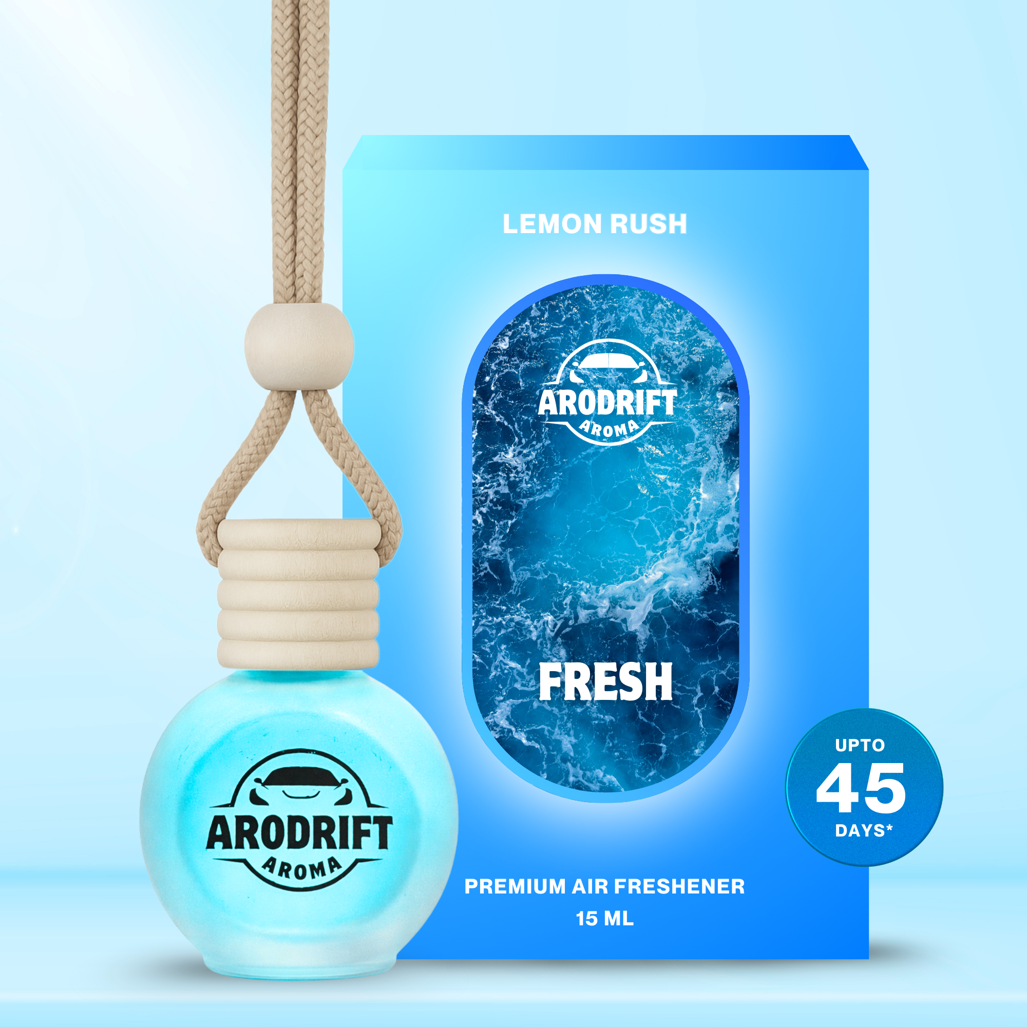 AroDrift Aroma Premium Car Air Freshener | Car Hanging Perfume | Lemon Rush | 15 ML - Car Air Fresheners
