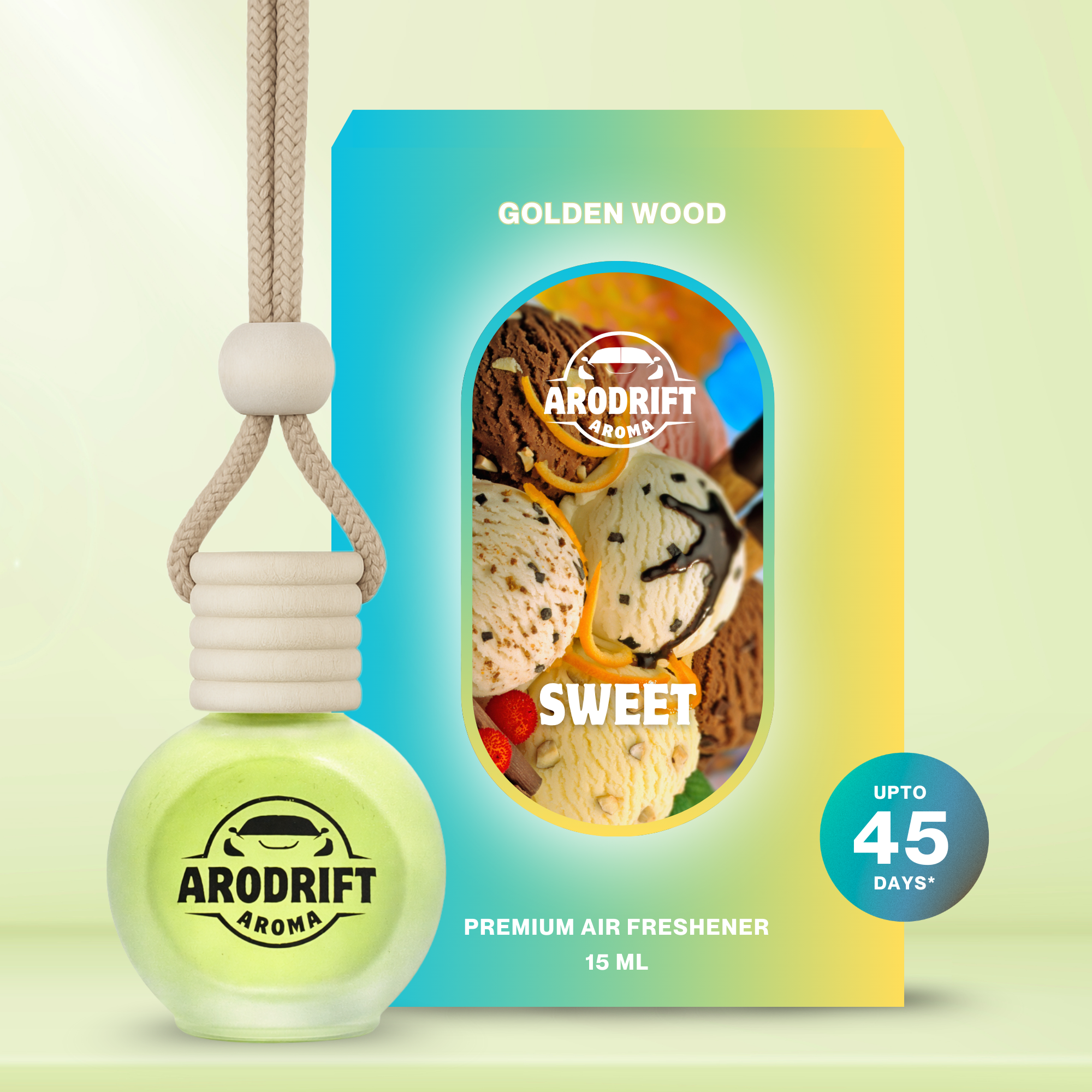 AroDrift Aroma Premium Car Air Freshener | Car Hanging Perfume | Golden Wood | 15 ML - Car Air Fresheners