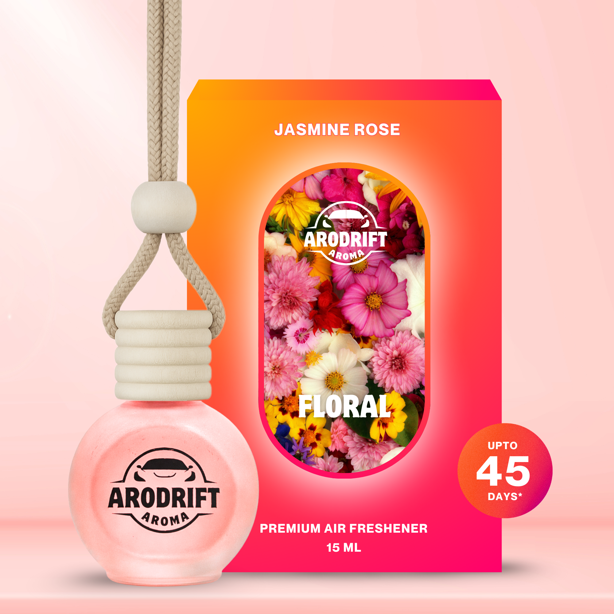 AroDrift Aroma Premium Car Air Freshener | Jasmine Rose | Car Hanging Perfume | 15 ML - Car Air Fresheners