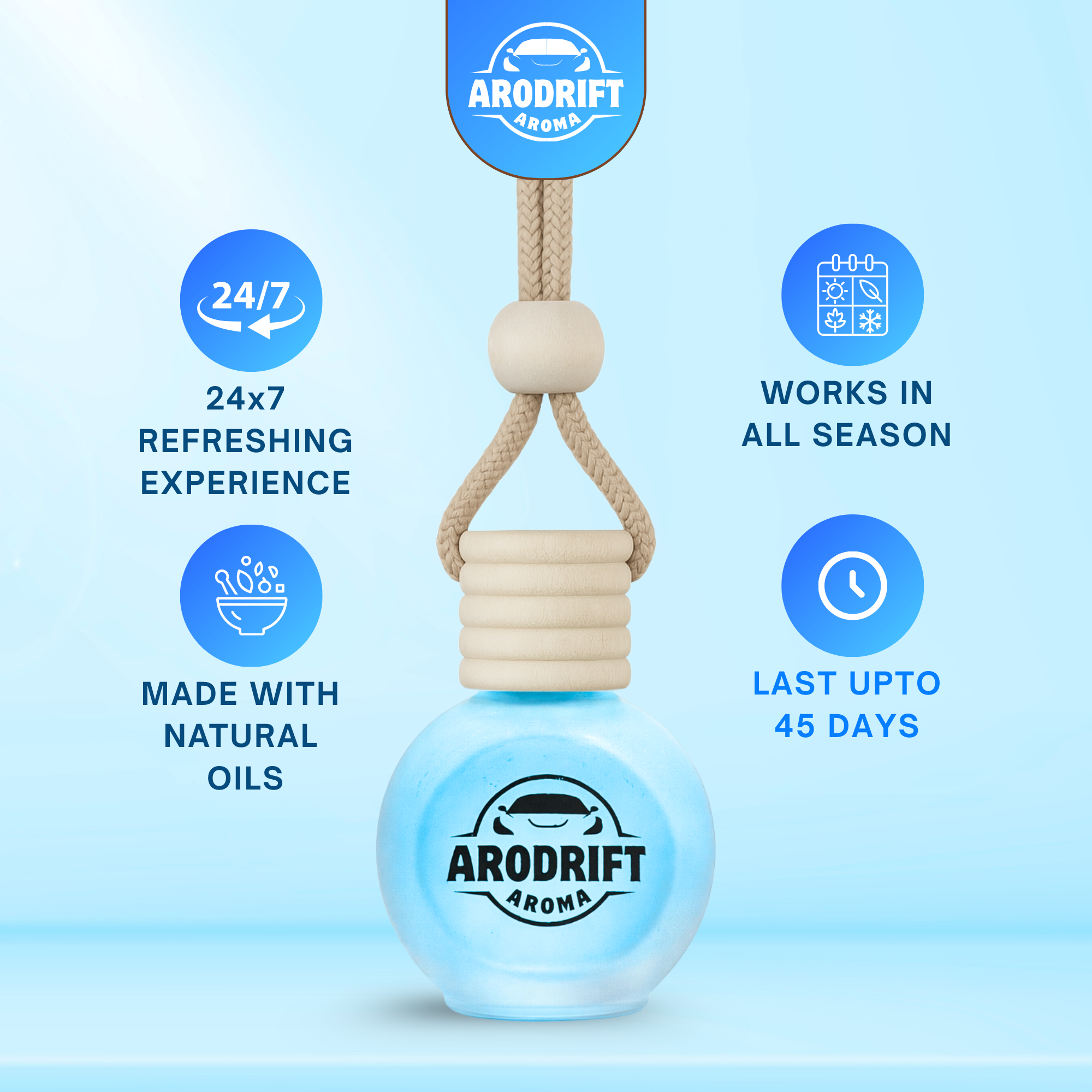 AroDrift Aroma Premium Car Air Freshener | Car Hanging Perfume | Ocean Breeze | 15 ML - Car Air Fresheners