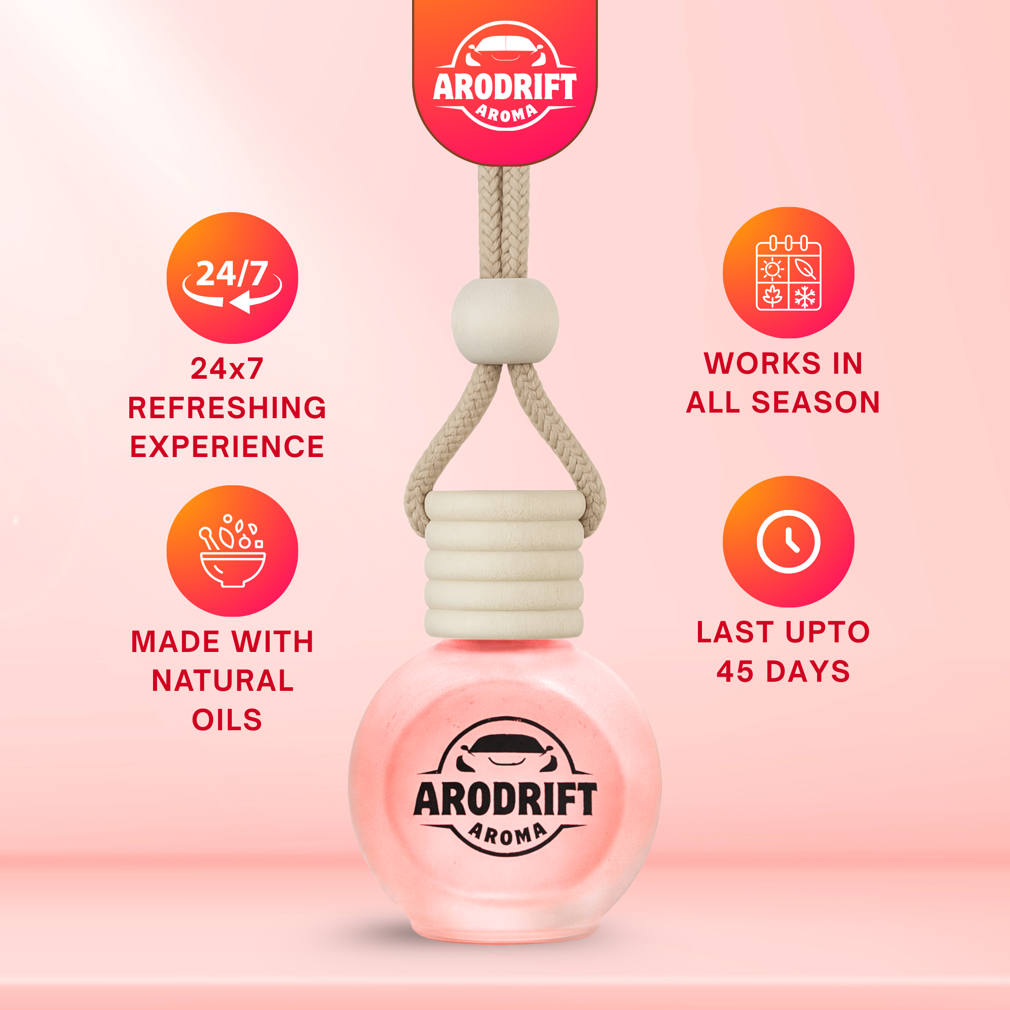 AroDrift Aroma Premium Car Air Freshener | Jasmine Rose | Car Hanging Perfume | 15 ML - Car Air Fresheners