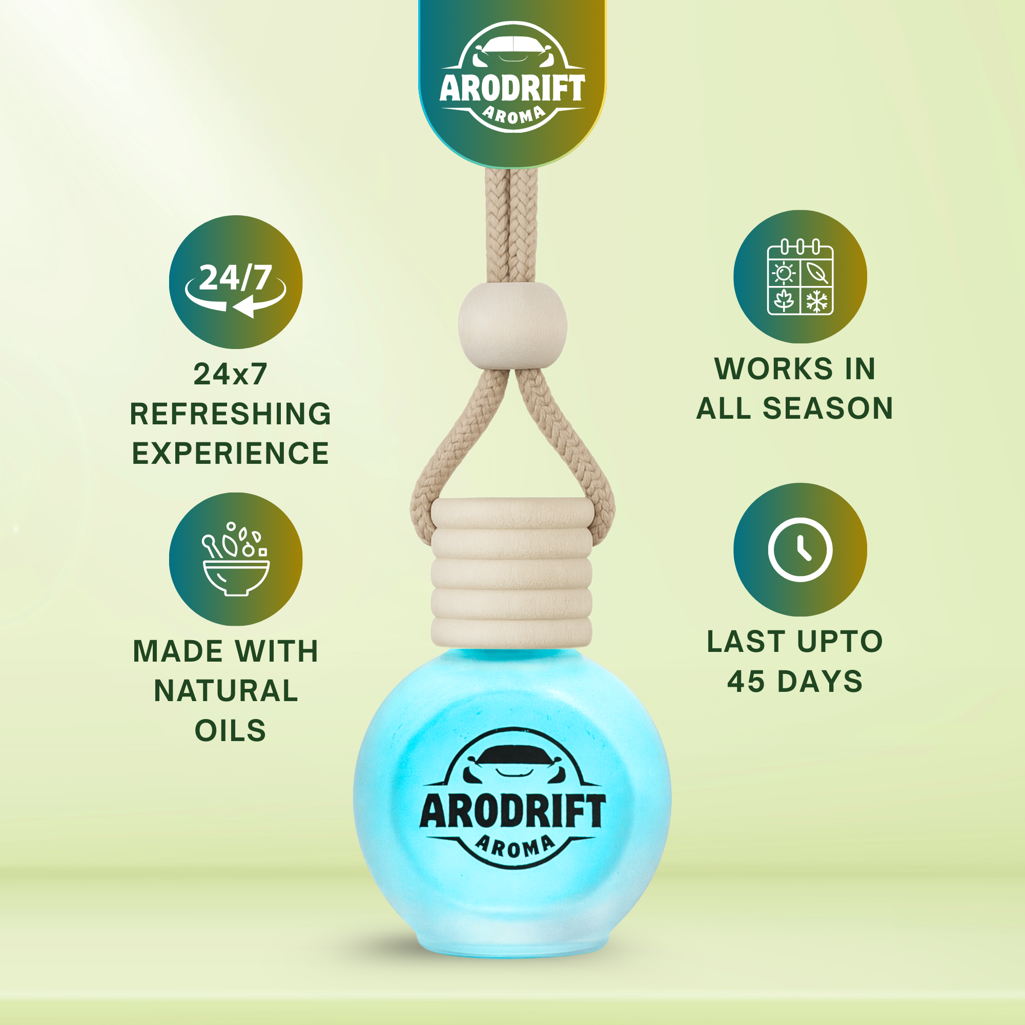 AroDrift Aroma Premium Car Air Freshener | Morning Bloom | Car Hanging Perfume | 15 ML