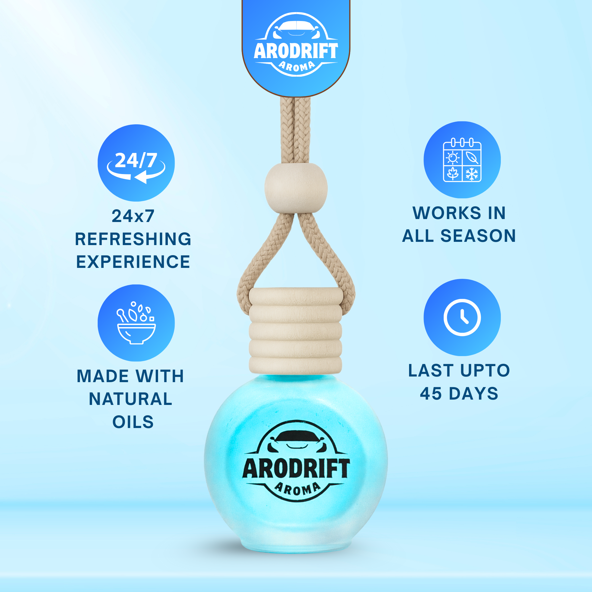 AroDrift Aroma Premium Car Air Freshener | Car Hanging Perfume | Lemon Rush | 15 ML - Car Air Fresheners