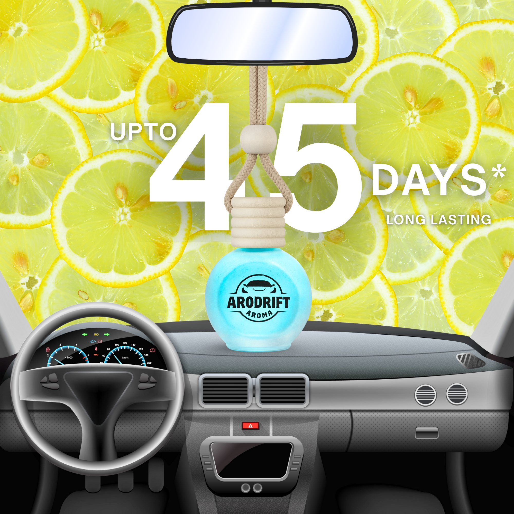 AroDrift Aroma Premium Car Air Freshener | Car Hanging Perfume | Lemon Rush | 15 ML - Car Air Fresheners