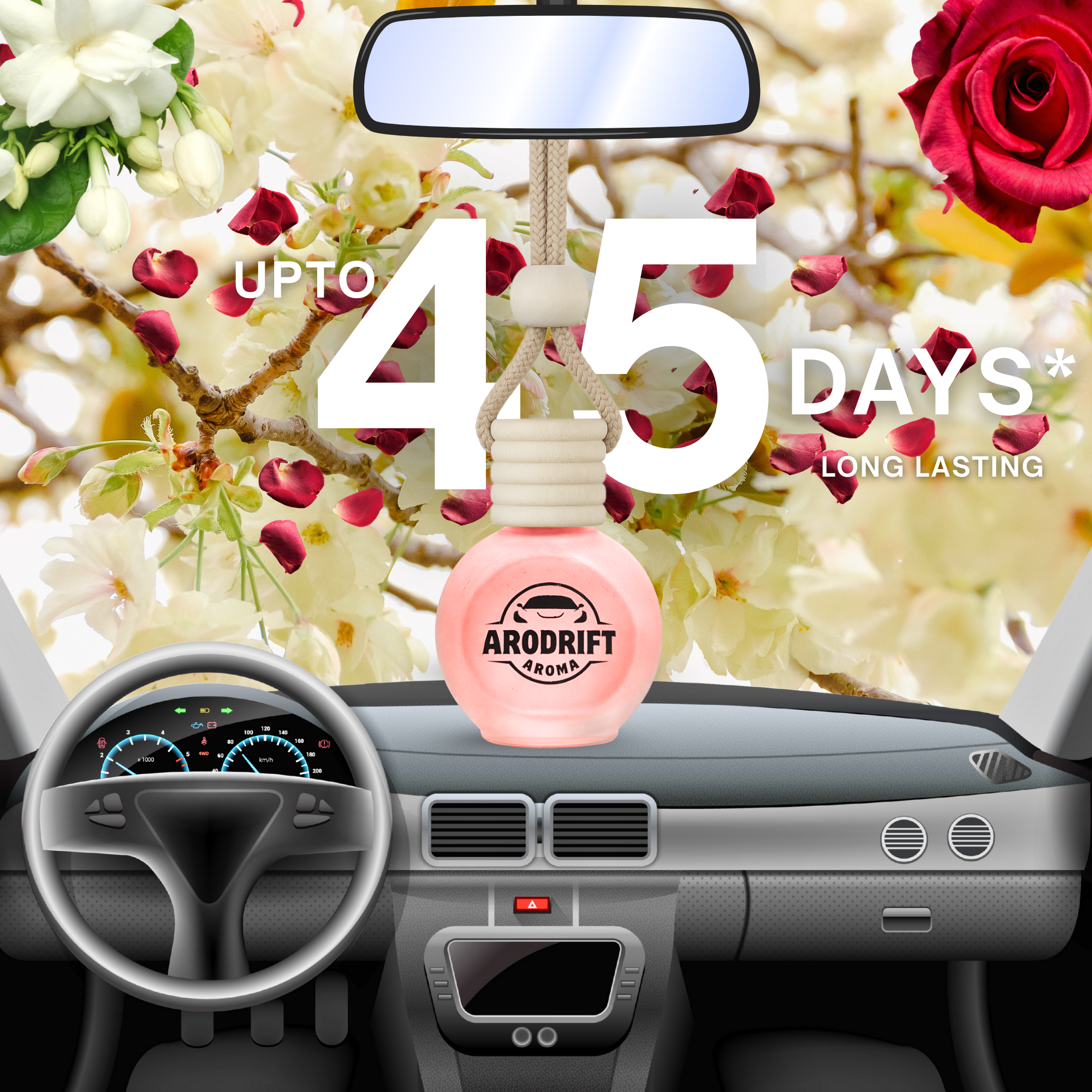 AroDrift Aroma Premium Car Air Freshener | Jasmine Rose | Car Hanging Perfume | 15 ML - Car Air Fresheners