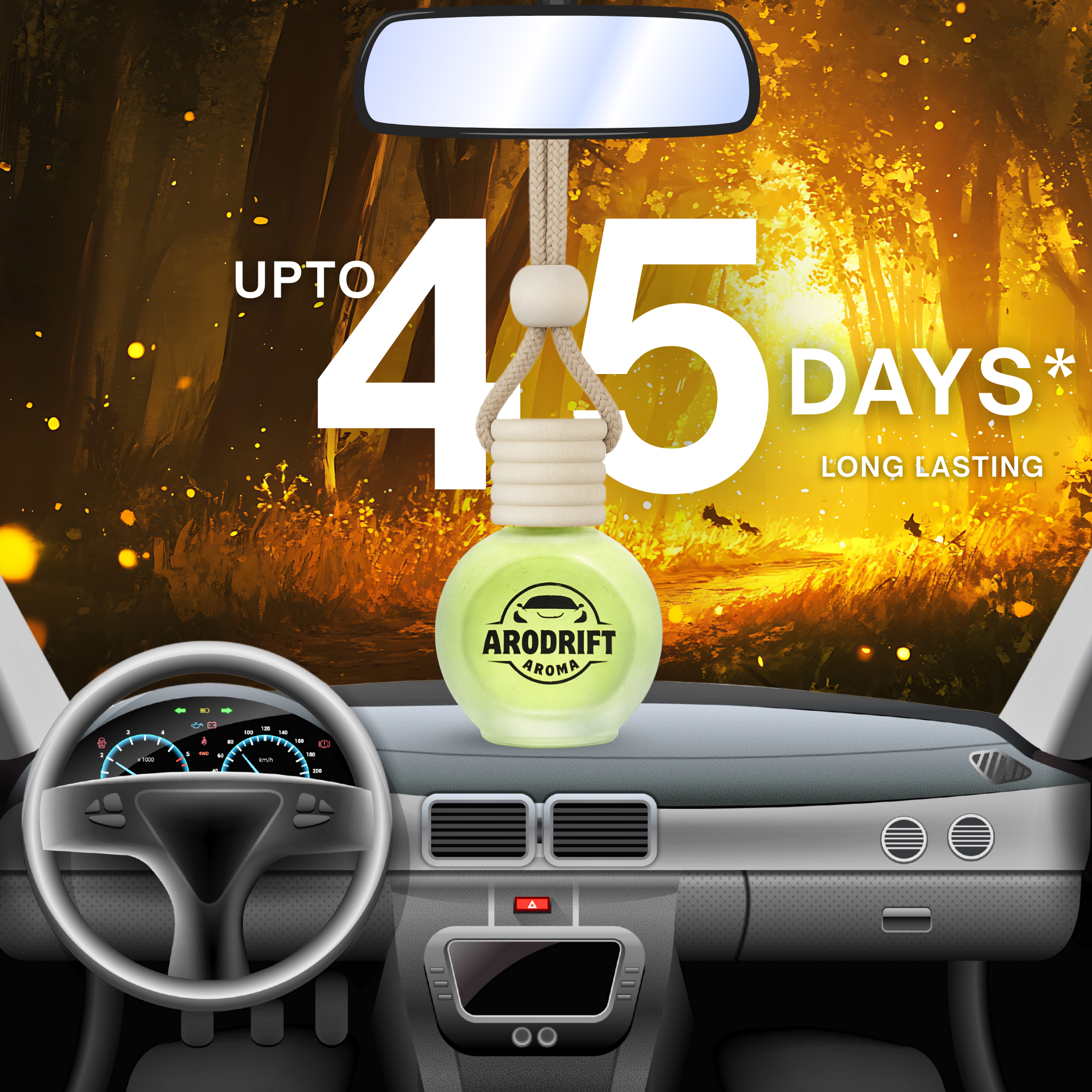 AroDrift Aroma Premium Car Air Freshener | Car Hanging Perfume | Golden Wood | 15 ML - Car Air Fresheners