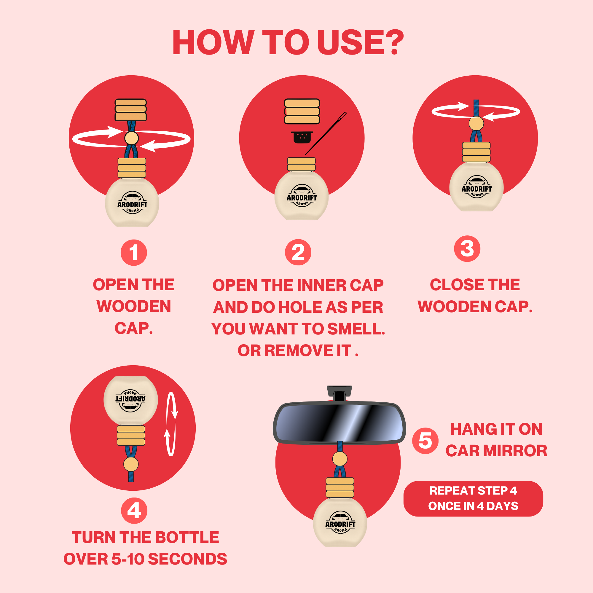 AroDrift Aroma Premium Car Air Freshener | Jasmine Rose | Car Hanging Perfume | 15 ML - Car Air Fresheners